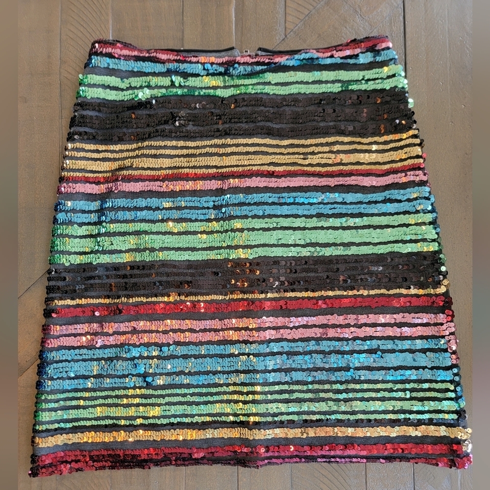 Anthropolgie Womens Moulinette Soeurs Multi Color Sequined Stripped Skirt Size 4 - Picture 5 of 8
